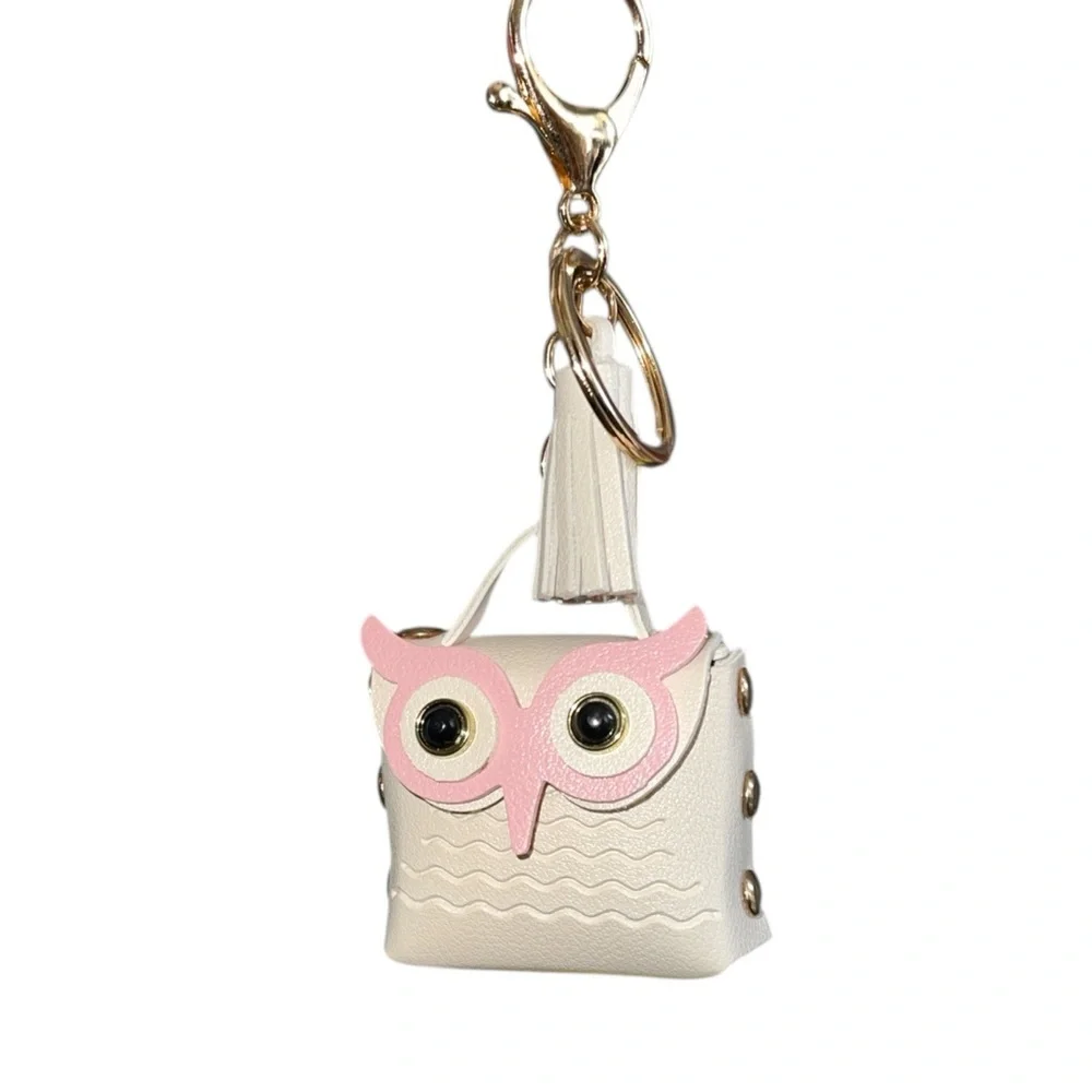 NEW! SMALL LIGHT COFFEE OWL BAG CHARM KEYCHAIN